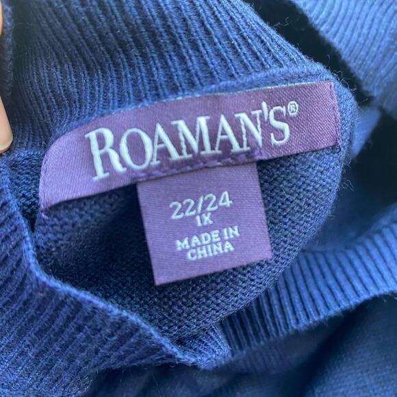 Roaman's NWOT Wool Blend Laced Up Sweater Women's 1X Navy Blue Boho Coastal - Picture 6 of 8